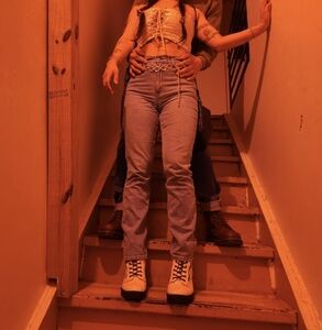 White platform zip up lace front boots